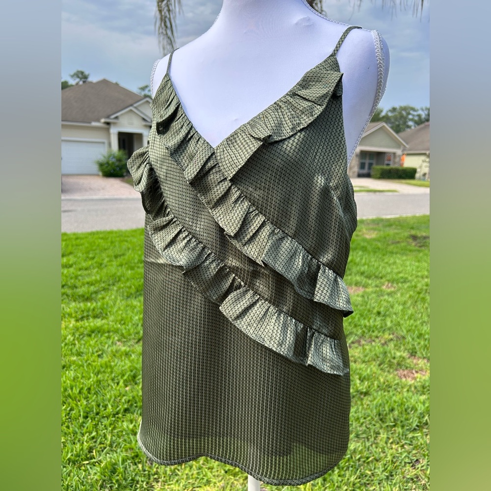 NWT🌷EXPRESS Polka Dot Ruffle Green & Black Cami